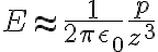 $E\approx\frac1{2\pi\epsilon_0}\frac{p}{z^3}$